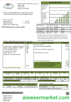 USA Kansas Victory Electric business utility bill template in Word and PDF formats